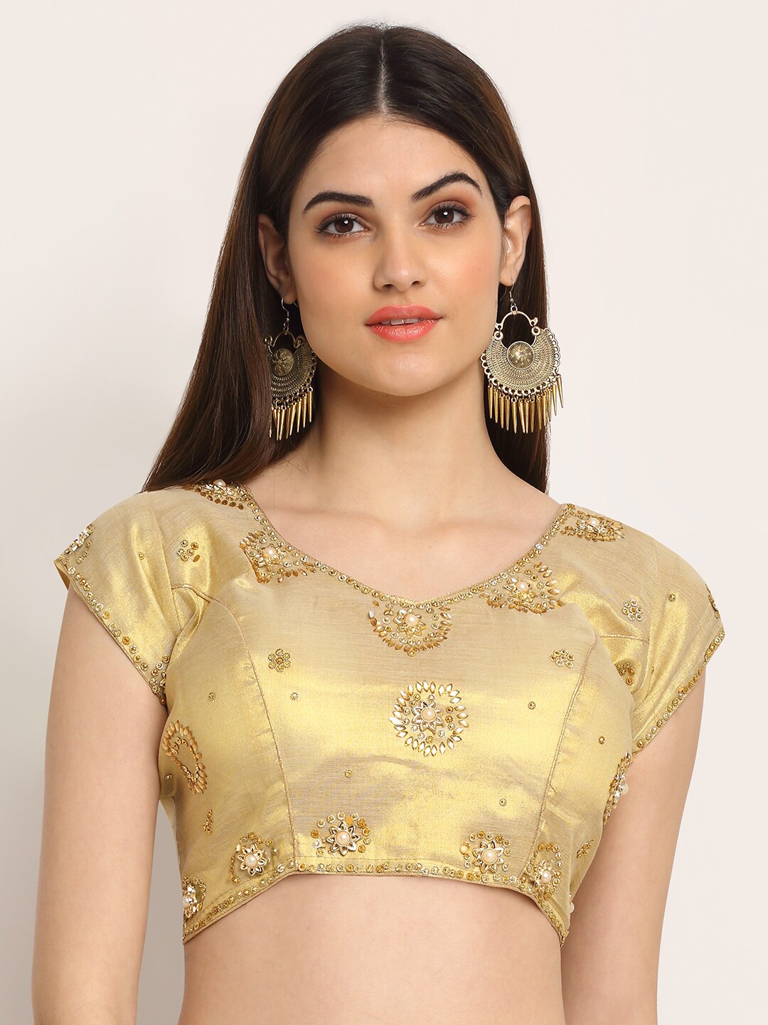

Grancy Women Gold-Coloured Embroidered Saree Blouse