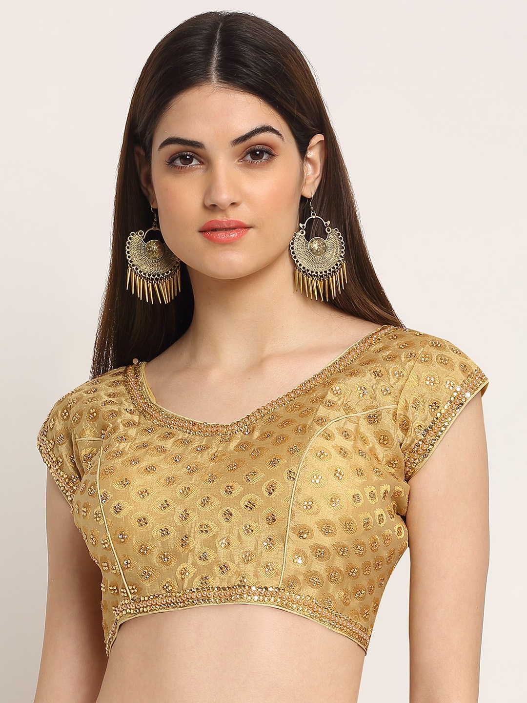 

Grancy Women Gold-Coloured Embroidered Saree Blouse