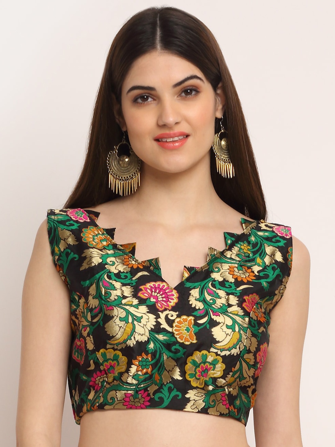 

Grancy Woman Multi Printed Saree Blouse, Black