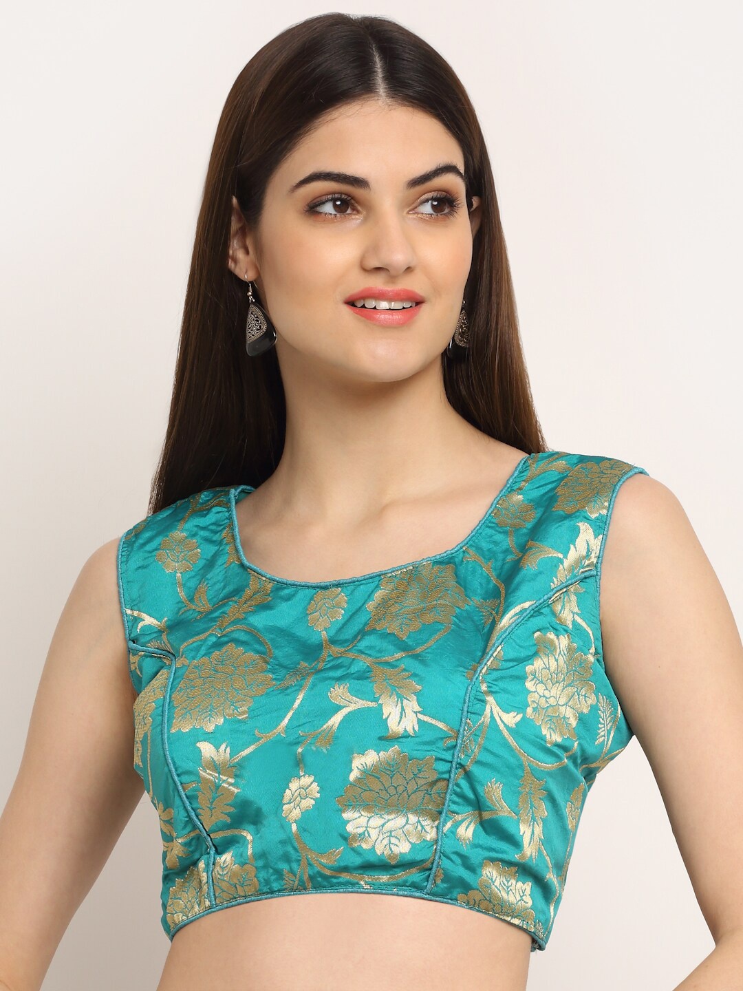

Grancy Women Sea Green & Gold-Coloured Printed Saree Blouse