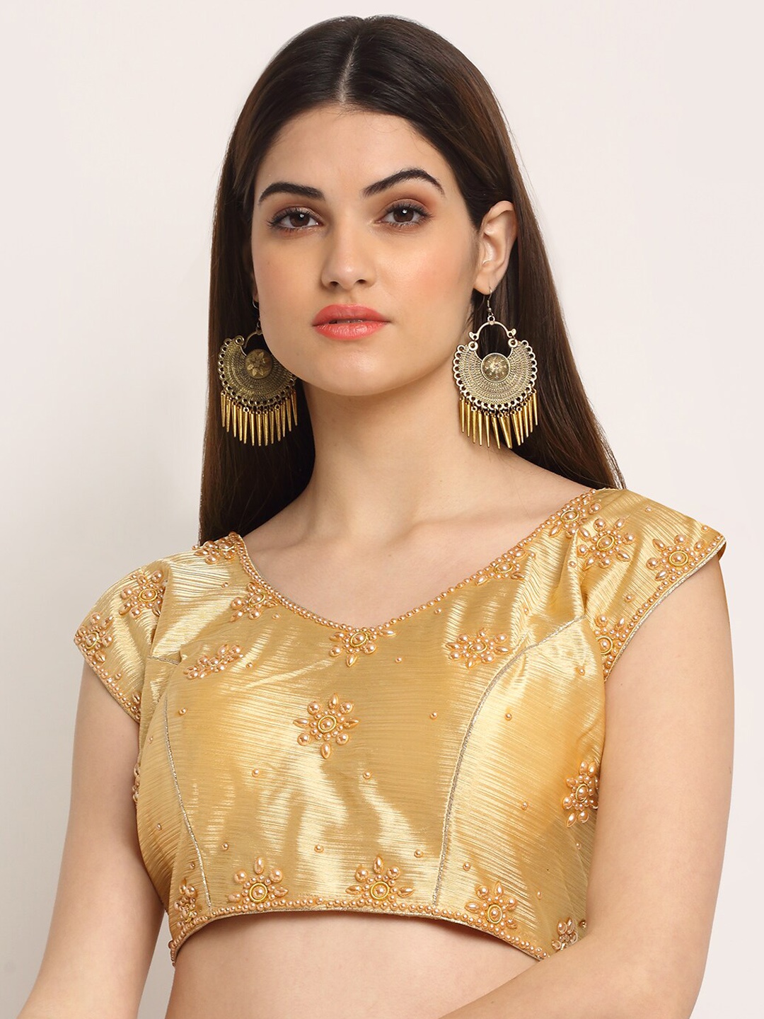 

Grancy Women Gold-Coloured Embroidered Saree Blouse