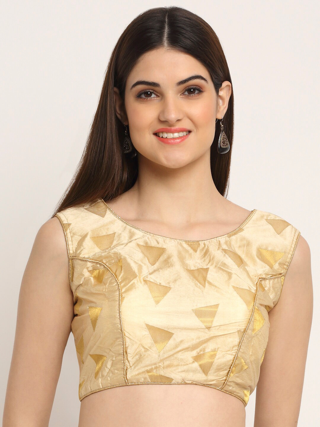 

Grancy Women Gold-Coloured Printed Saree Blouse
