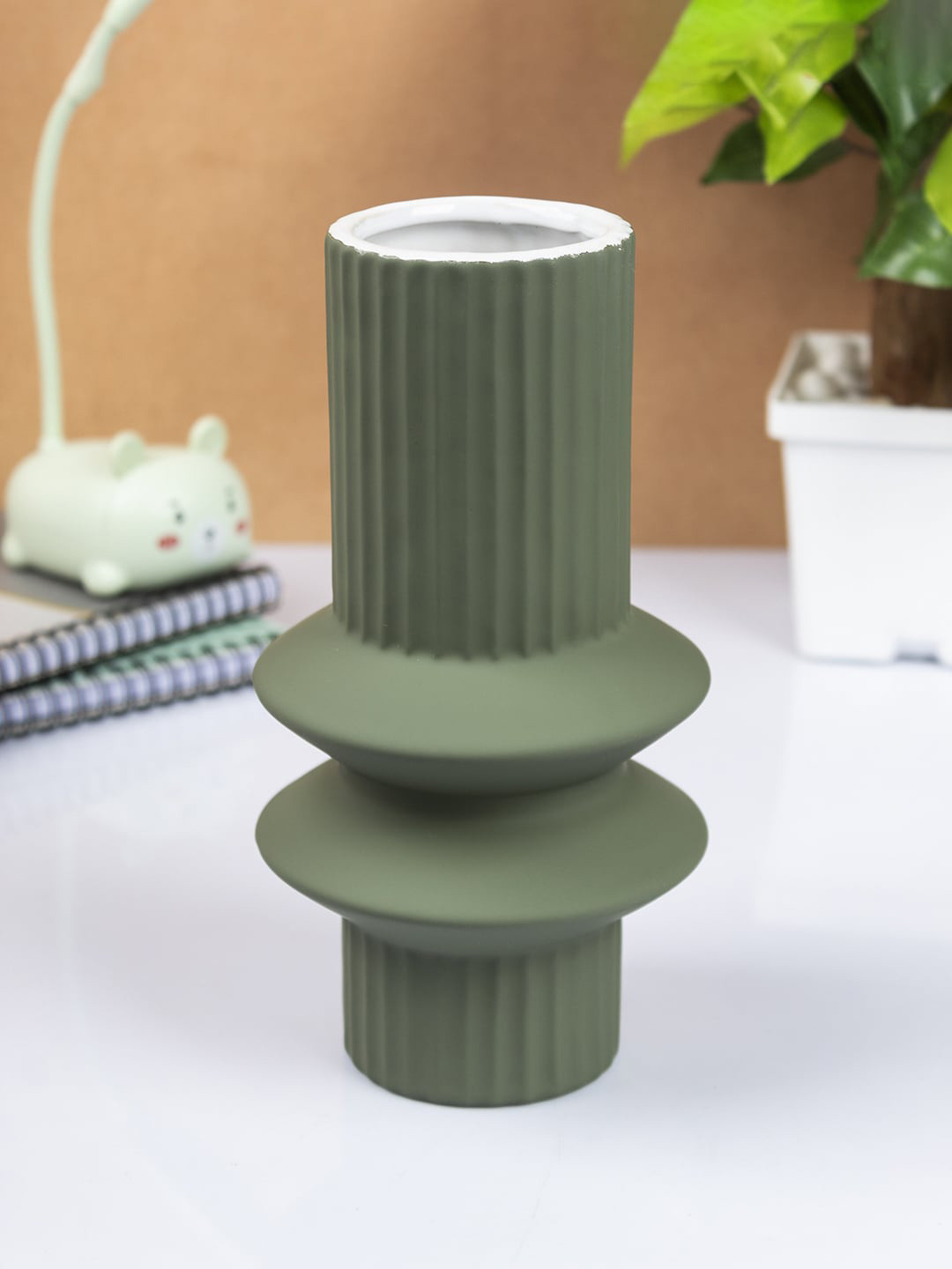 

MARKET99 Olive Green Textured Ceramic Vase