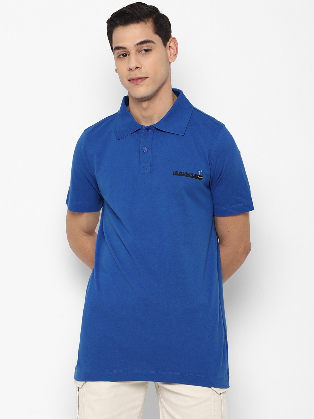 

FOREVER 21 Men Blue Polo Collar T-shirt