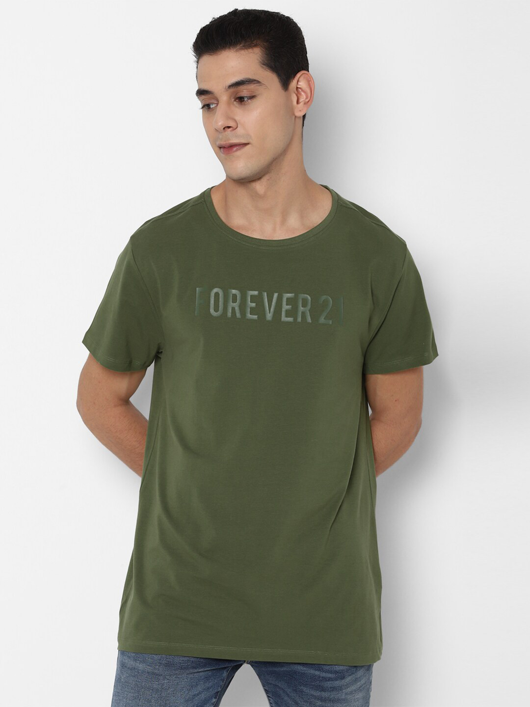 

FOREVER 21 Men Green Typography Printed T-shirt