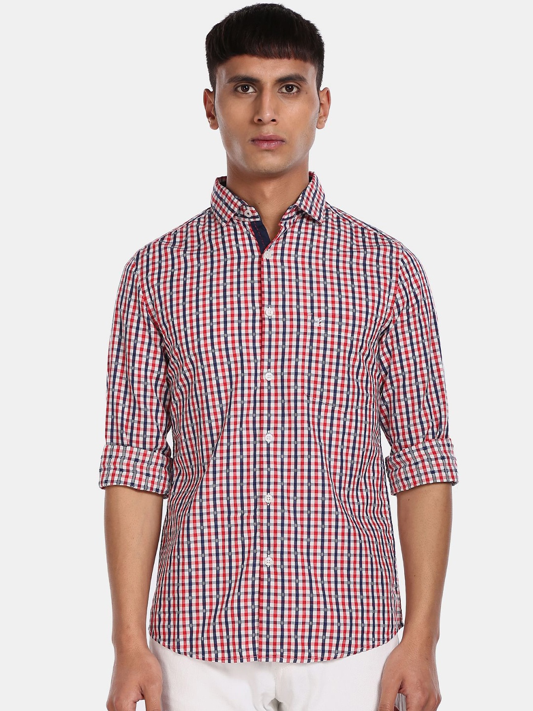 

IZOD Men Red Gingham Checks Pure Cotton Casual Shirt