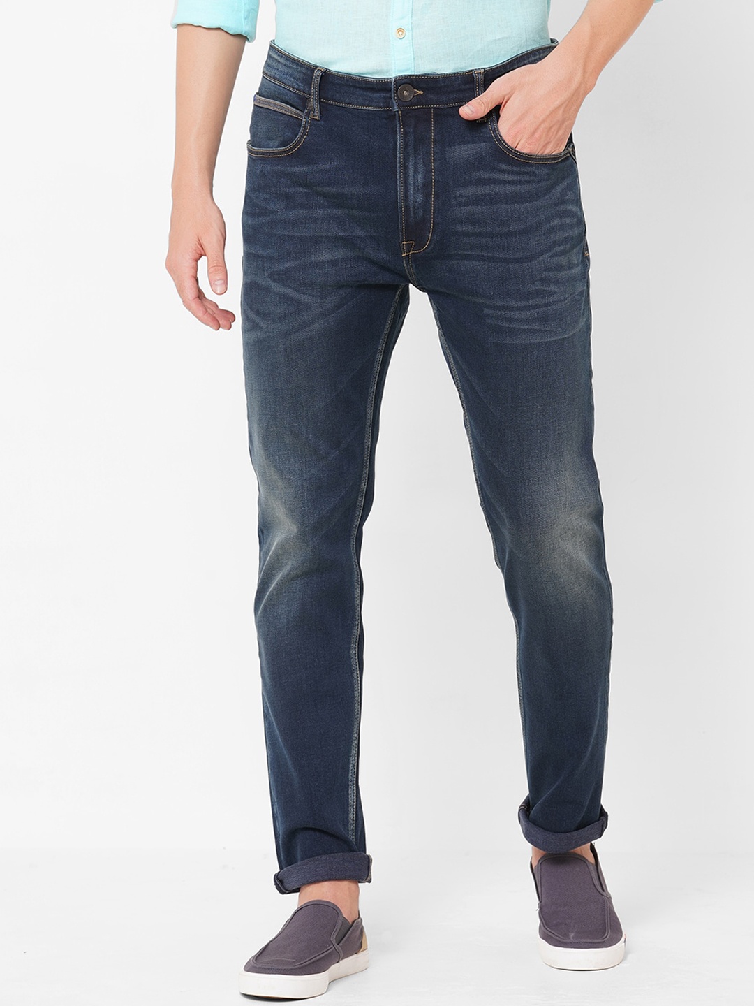 

Pepe Jeans Men Blue Low-Rise Mildly Distressed Light Fade Stretchable Jeans