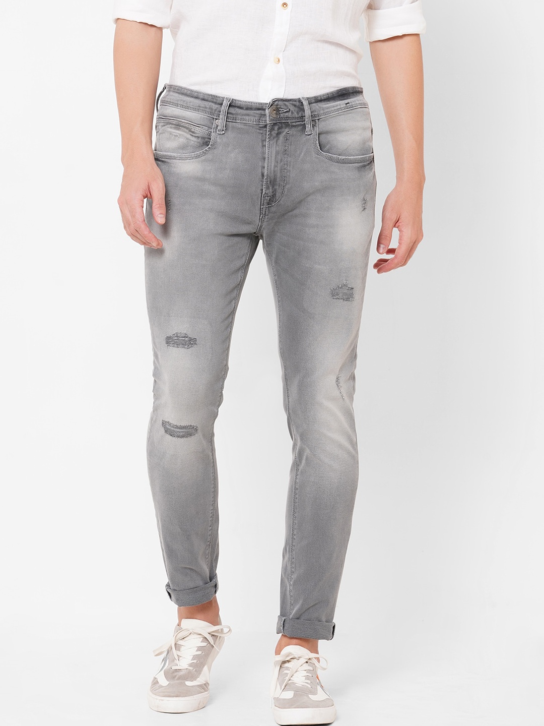 

Pepe Jeans Men Mildly Distressed Heavy Fade Stretchable Jeans, Grey