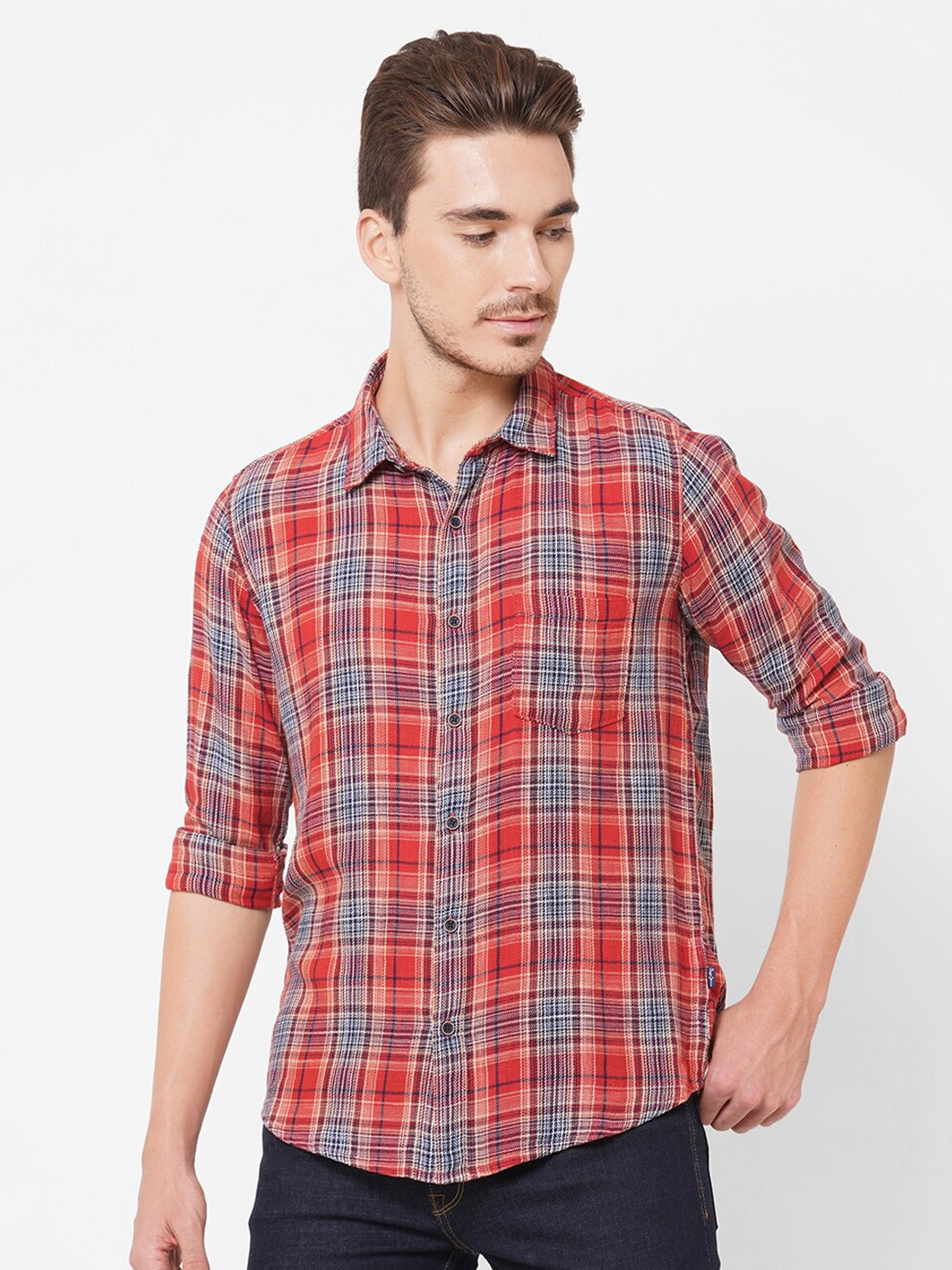 

Pepe Jeans Men Red Tartan Checks Checked Casual Shirt