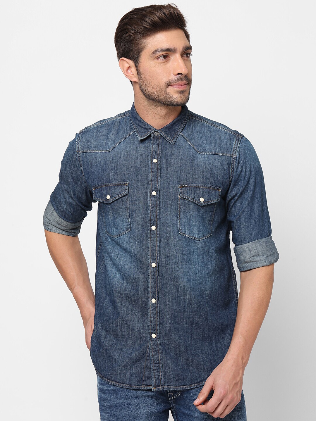 

Pepe Jeans Men Blue Faded Casual Shirt