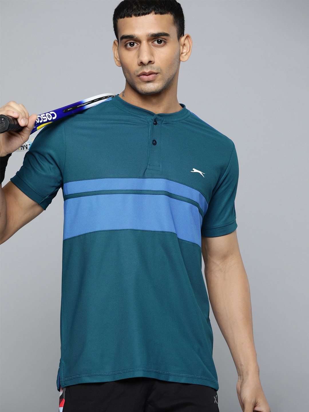 

Slazenger Men Teal Blue Striped Ultra-Dry Regular Fit T-shirt