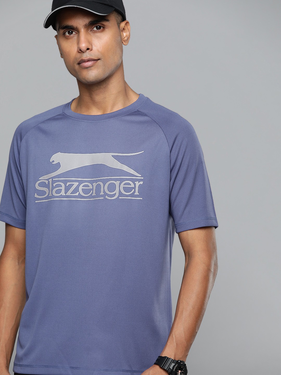 

Slazenger Men Blue Brand Logo Printed Slim Fit T-shirt
