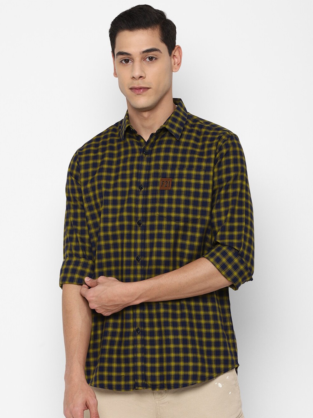 

FOREVER 21 Men Yellow Buffalo Checks Checked Casual Shirt