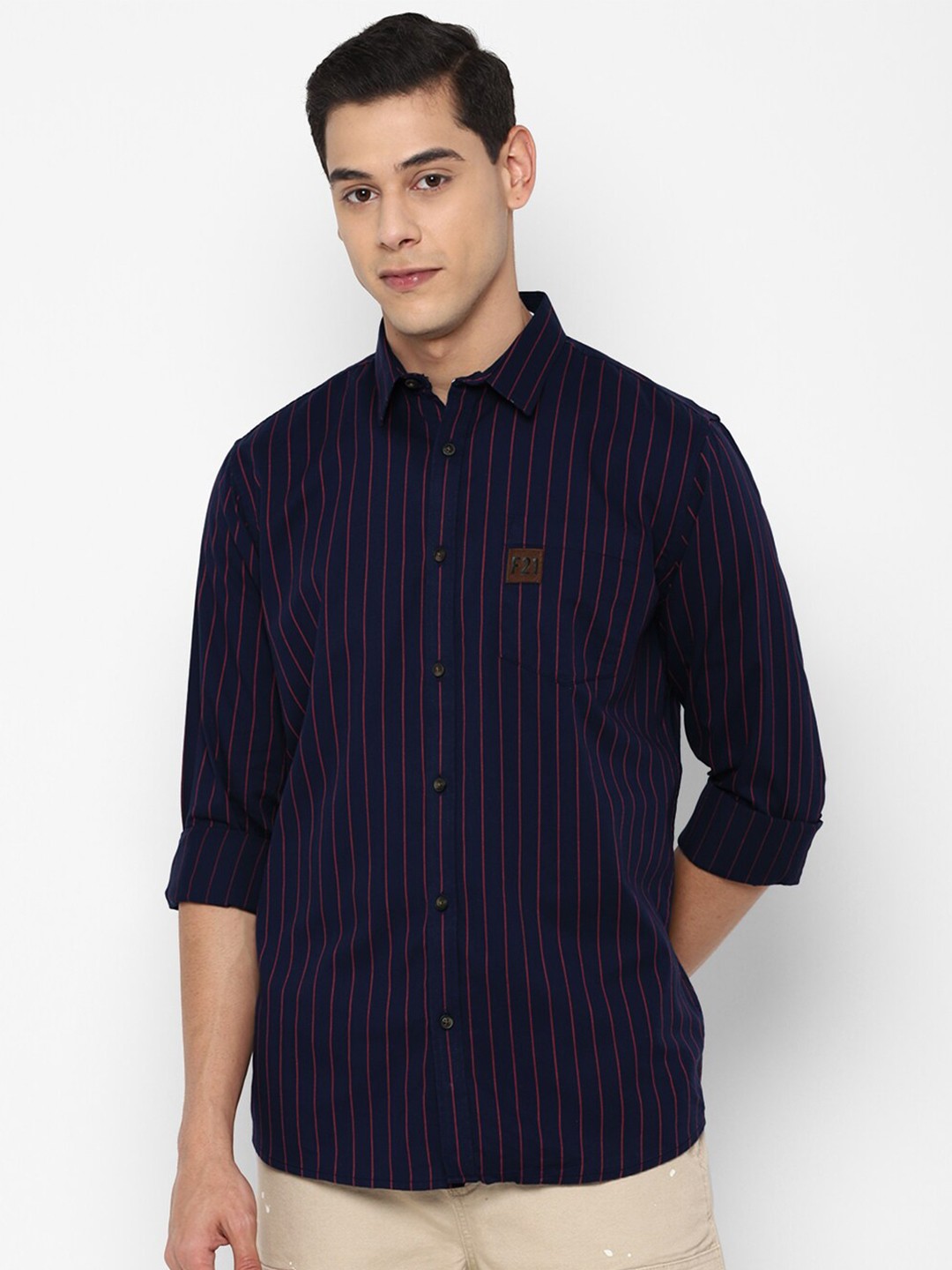 

FOREVER 21 Men Blue Grid Tattersall Checks Checked Casual Shirt