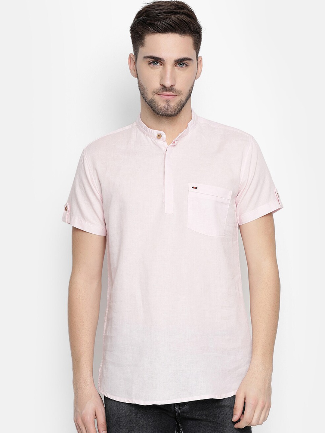 

V2 Value & Variety Men Pink Solid Mandarin Collar Straight Kurta
