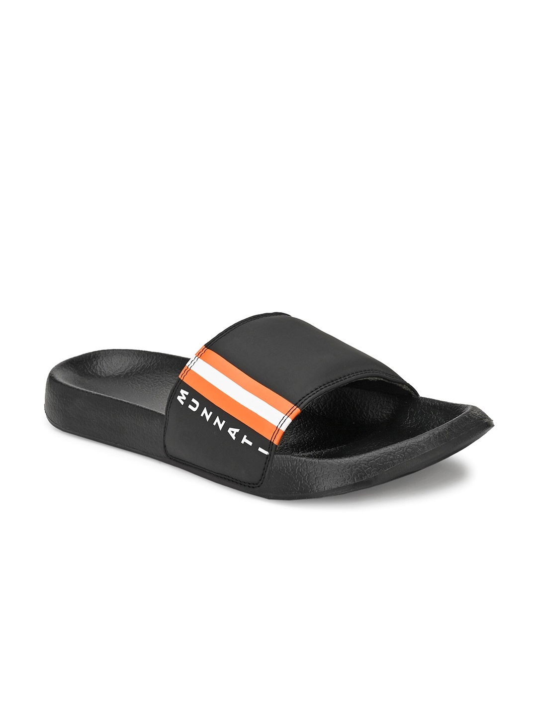 

MUZZATI Men Black & Orange Striped Flip Flop