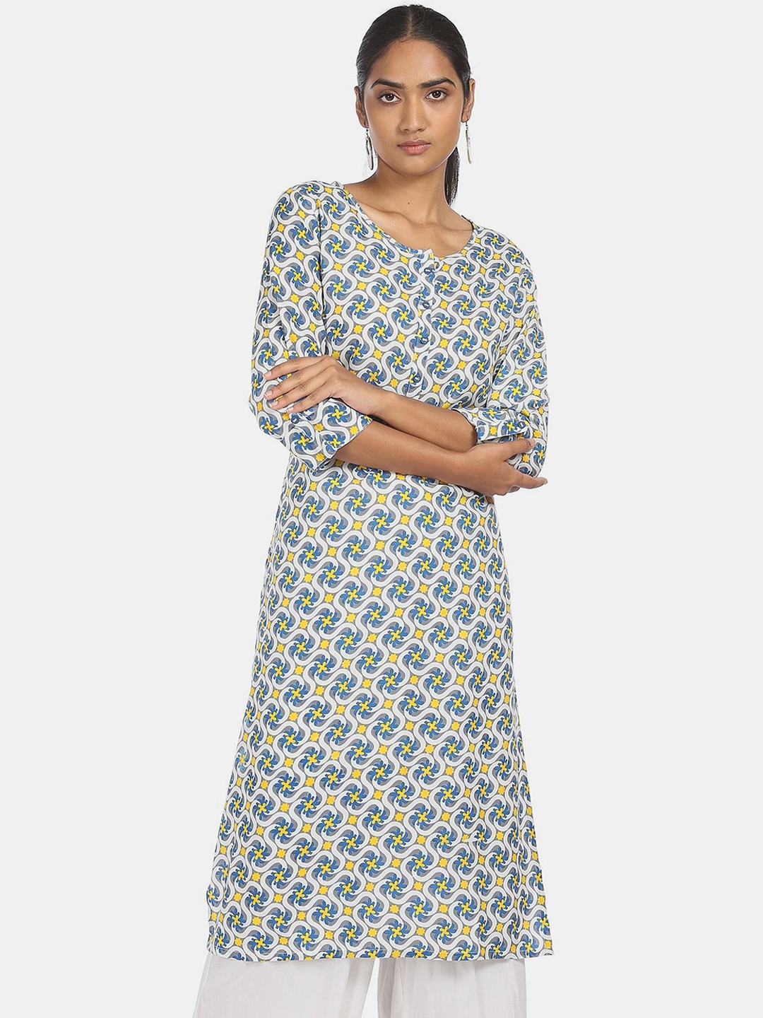

Karigari Women Grey & White Floral Printed Kurta