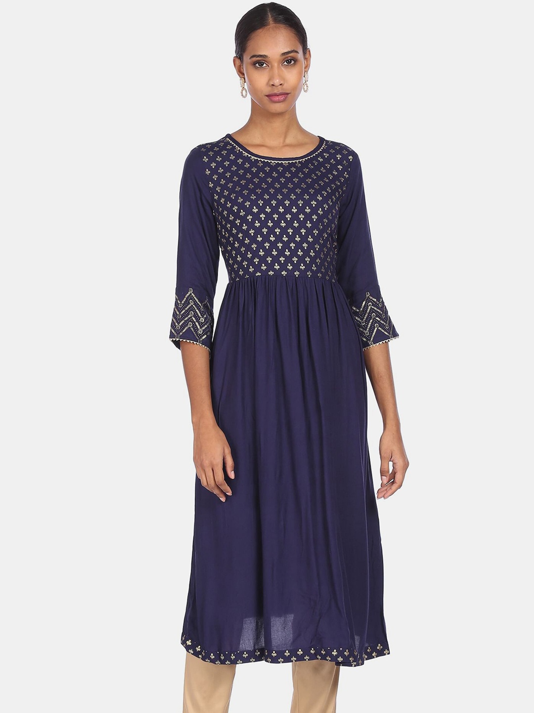 

Karigari Women Navy Blue Ethnic Motifs Printed Kurta