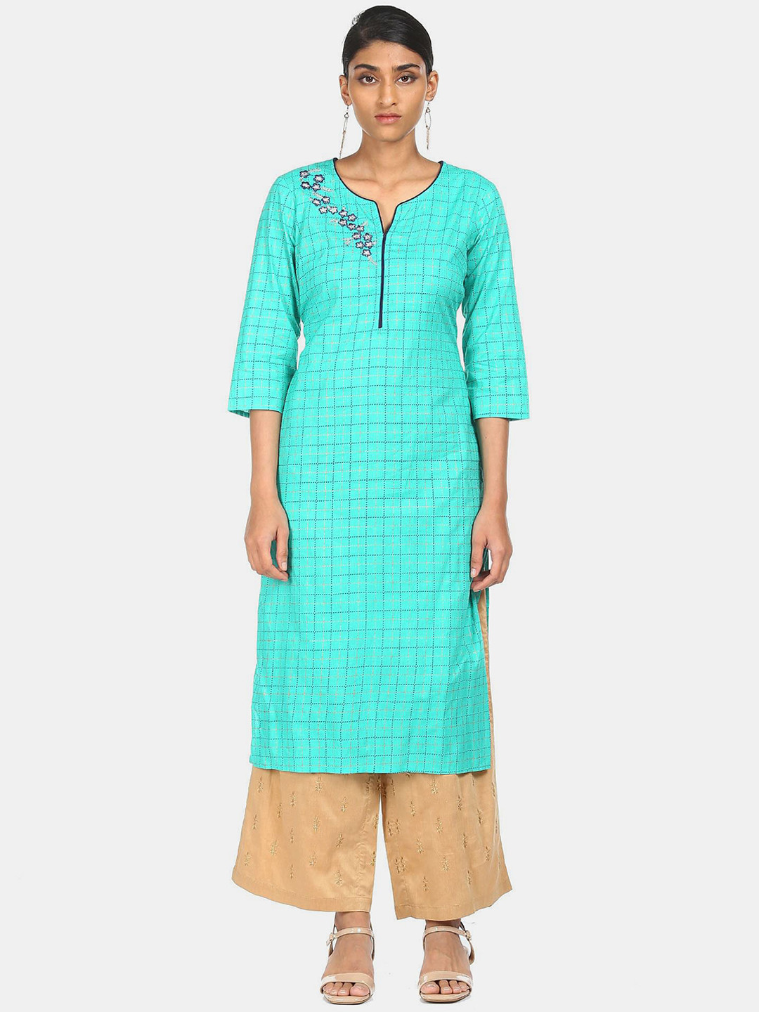 

Karigari Women Blue Embroidered Mirror Work Kurta