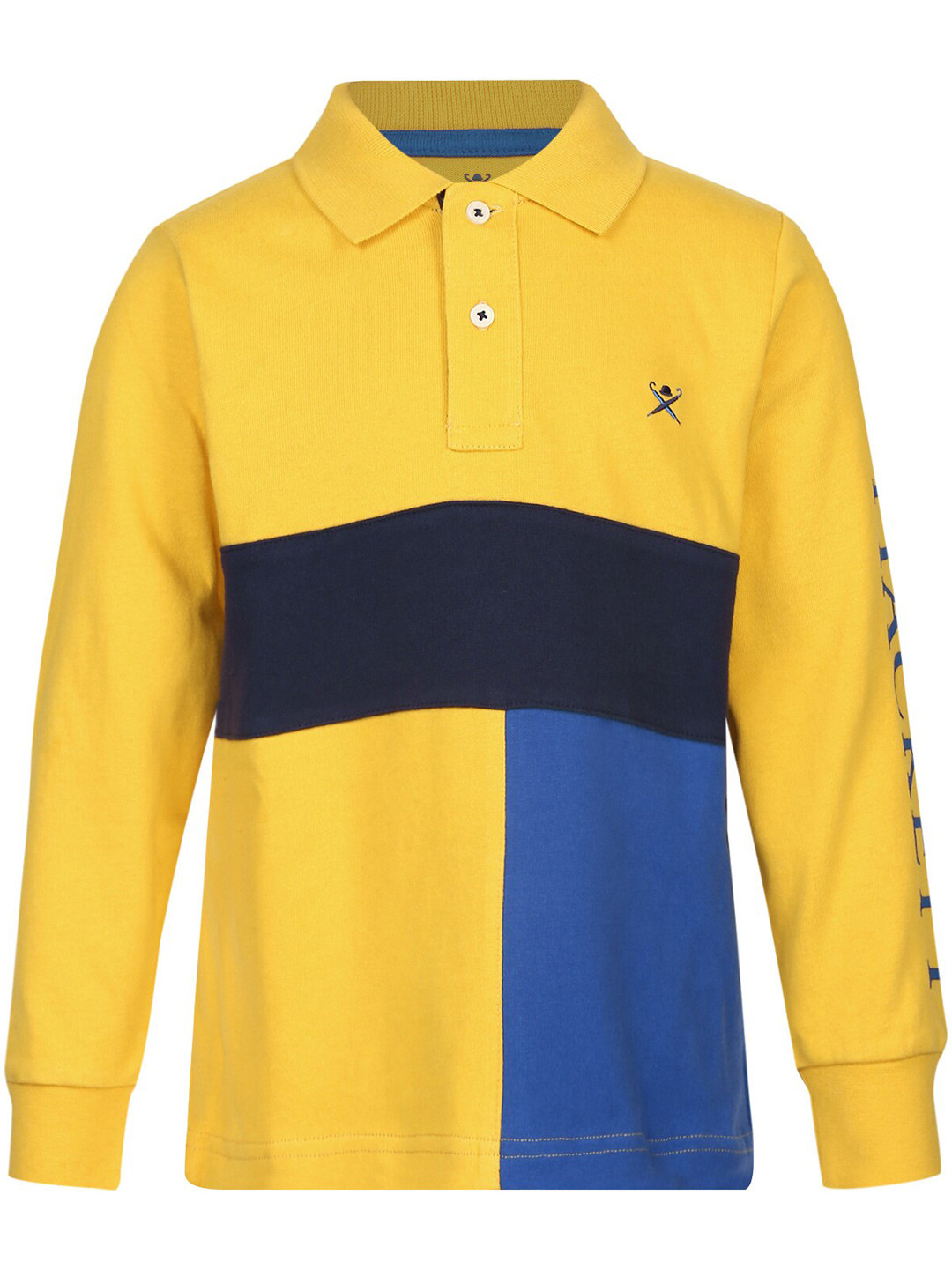 

HACKETT LONDON Boys Yellow & Blue Colourblocked Pure Cotton Polo Collar T-shirt