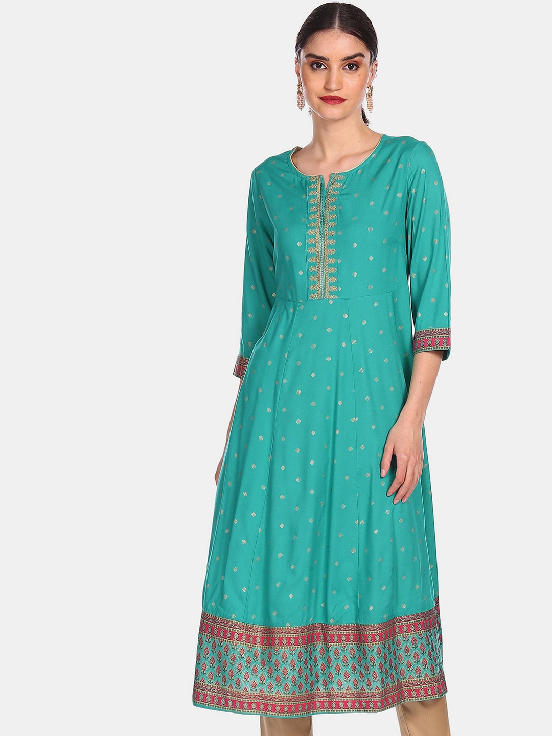 

Anahi Women Green Printed Gotta Patti Anarkali Kurta