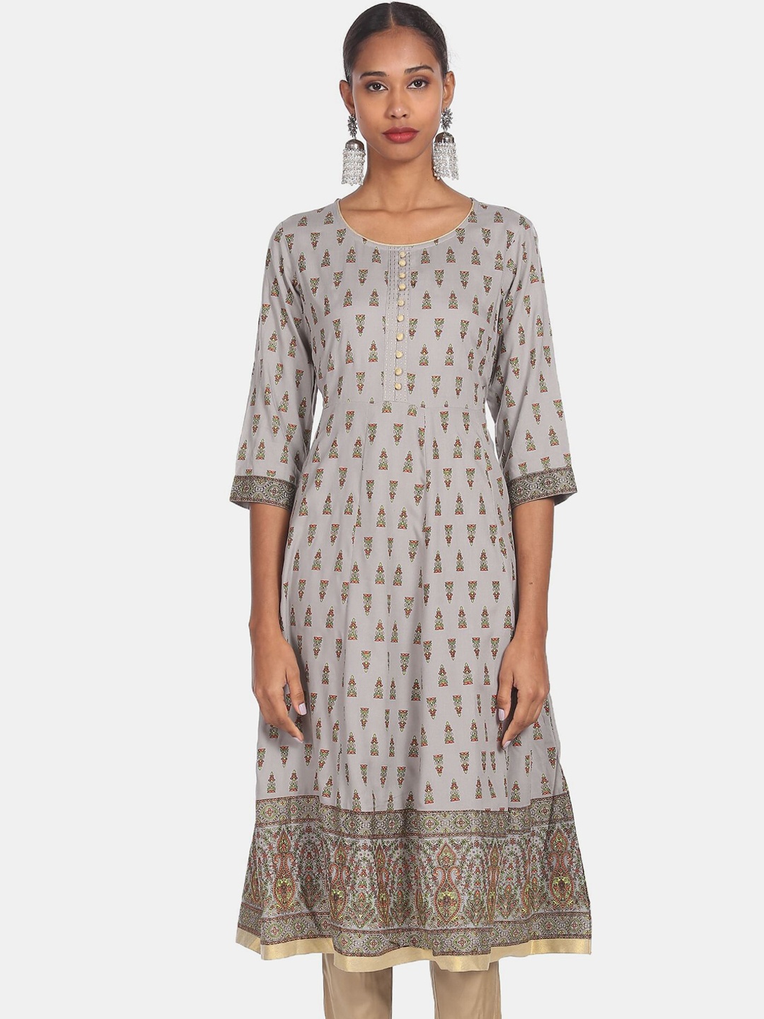 

Anahi Women Grey Ethnic Motifs Printed Anarkali Kurta
