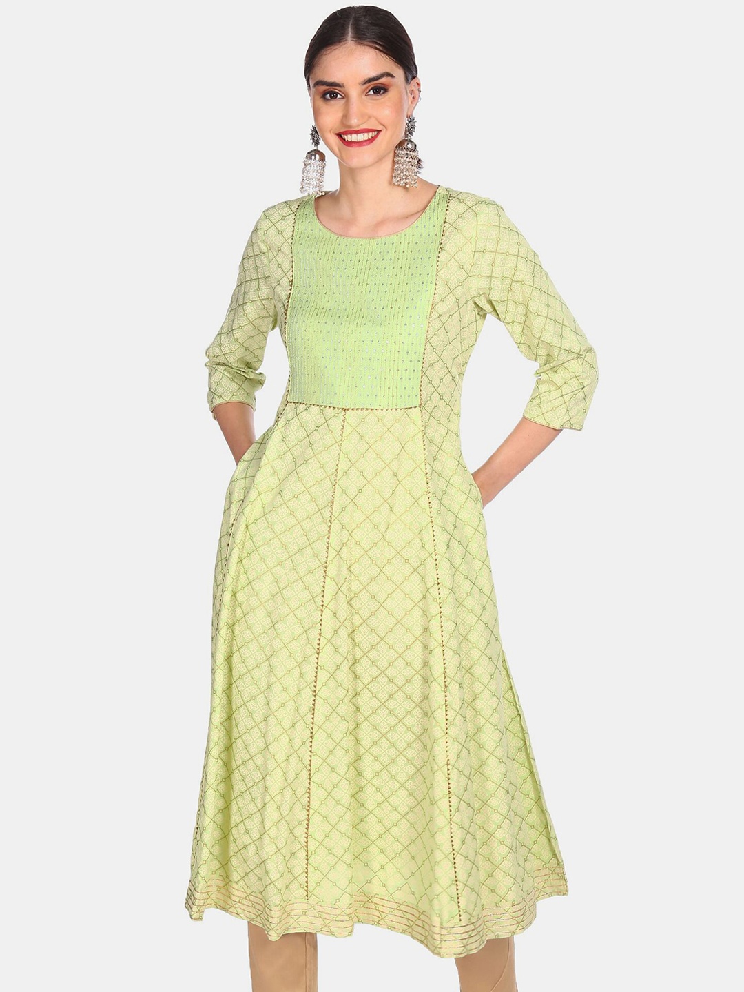 

Anahi Women Green Ethnic Motifs Printed Anarkali Kurta