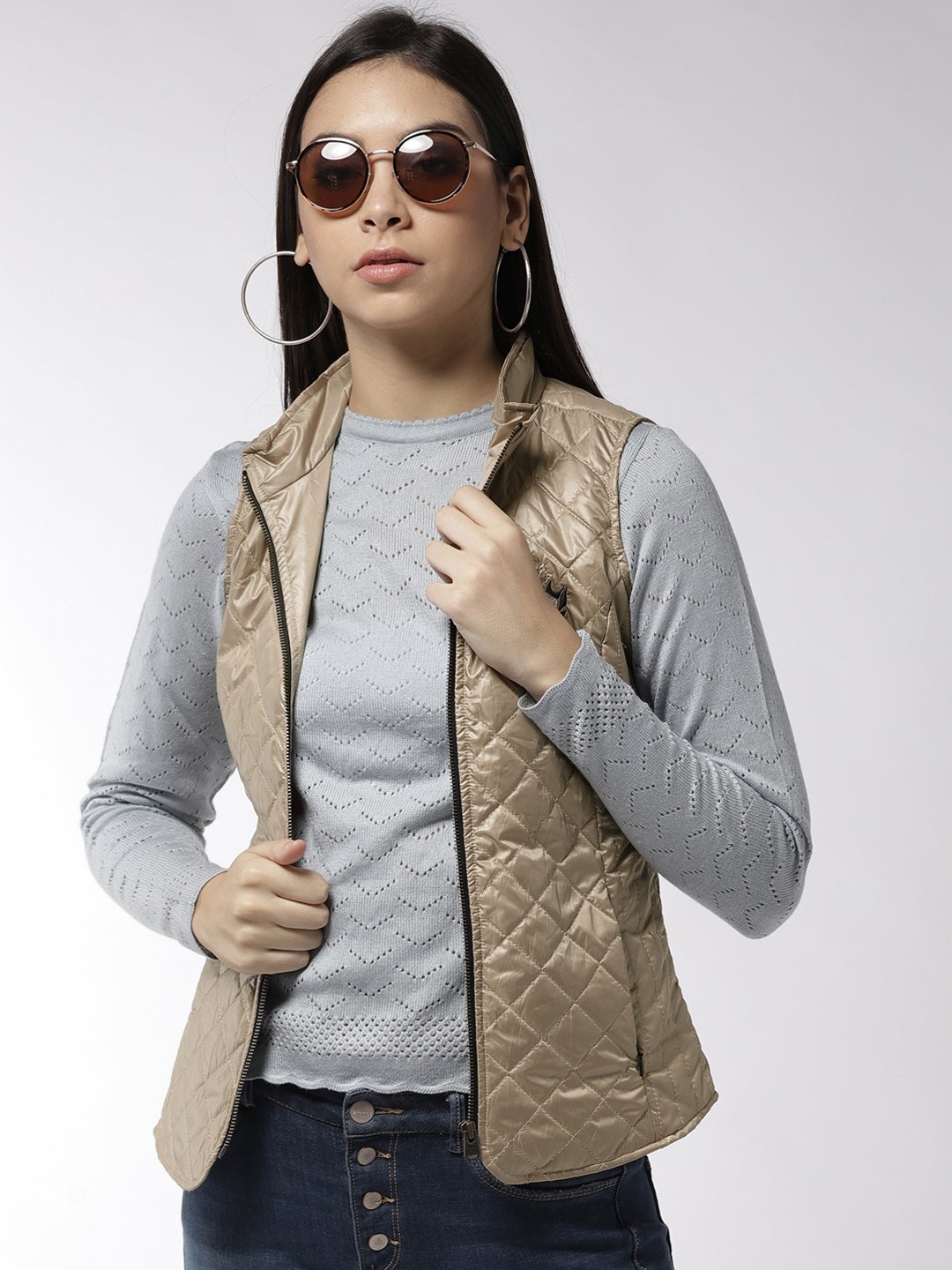 

JUMP USA Women Beige Sleeveless Quilted Jacket