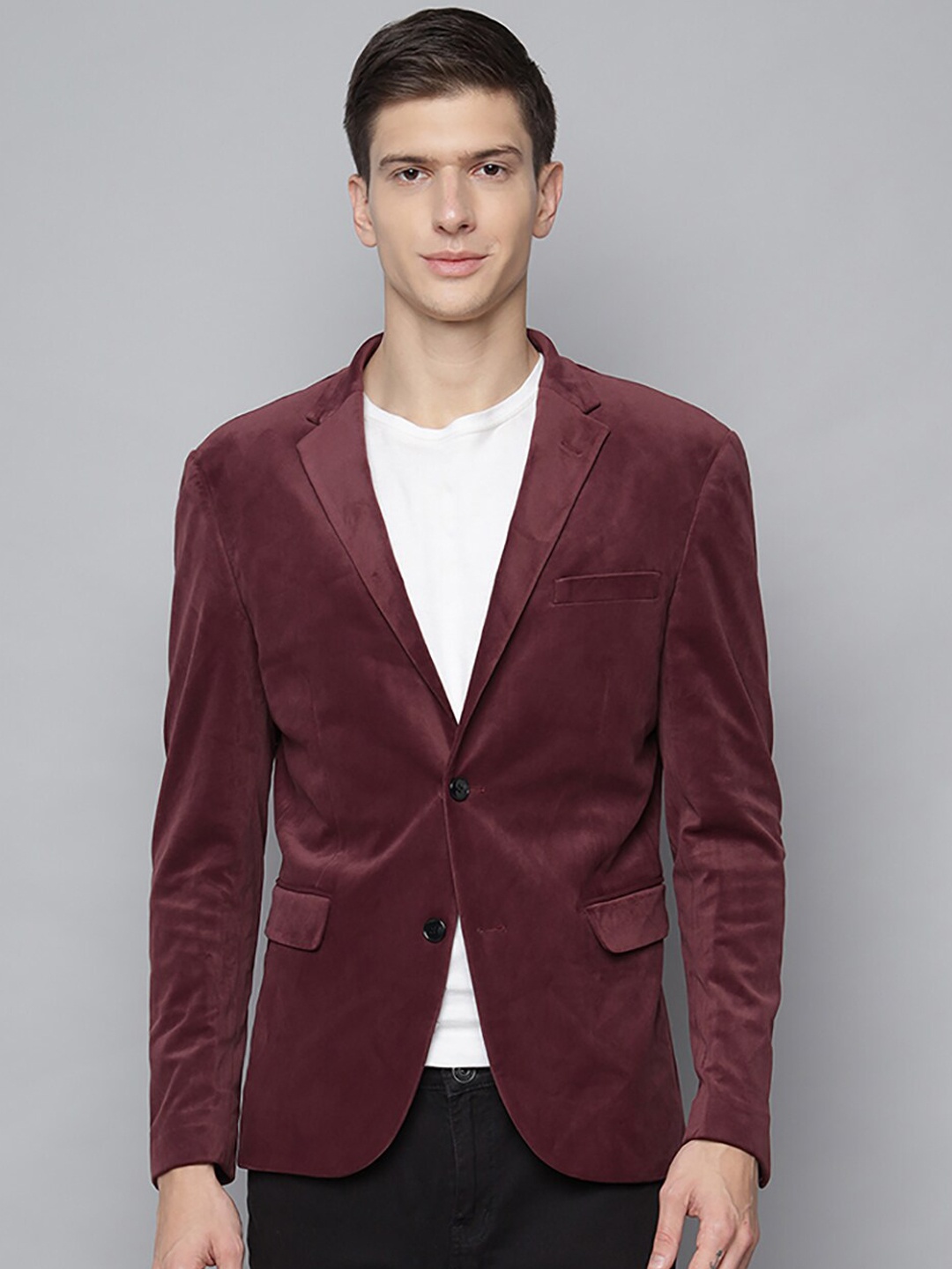 

LINDBERGH Men Burgundy Solid Slim Fit Single Breasted Blazer