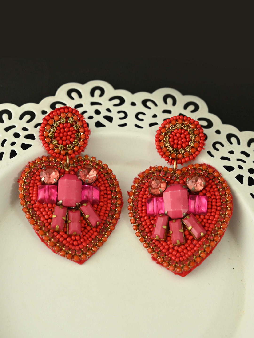 

justpeachy Pink Heart Shaped Drop Earrings