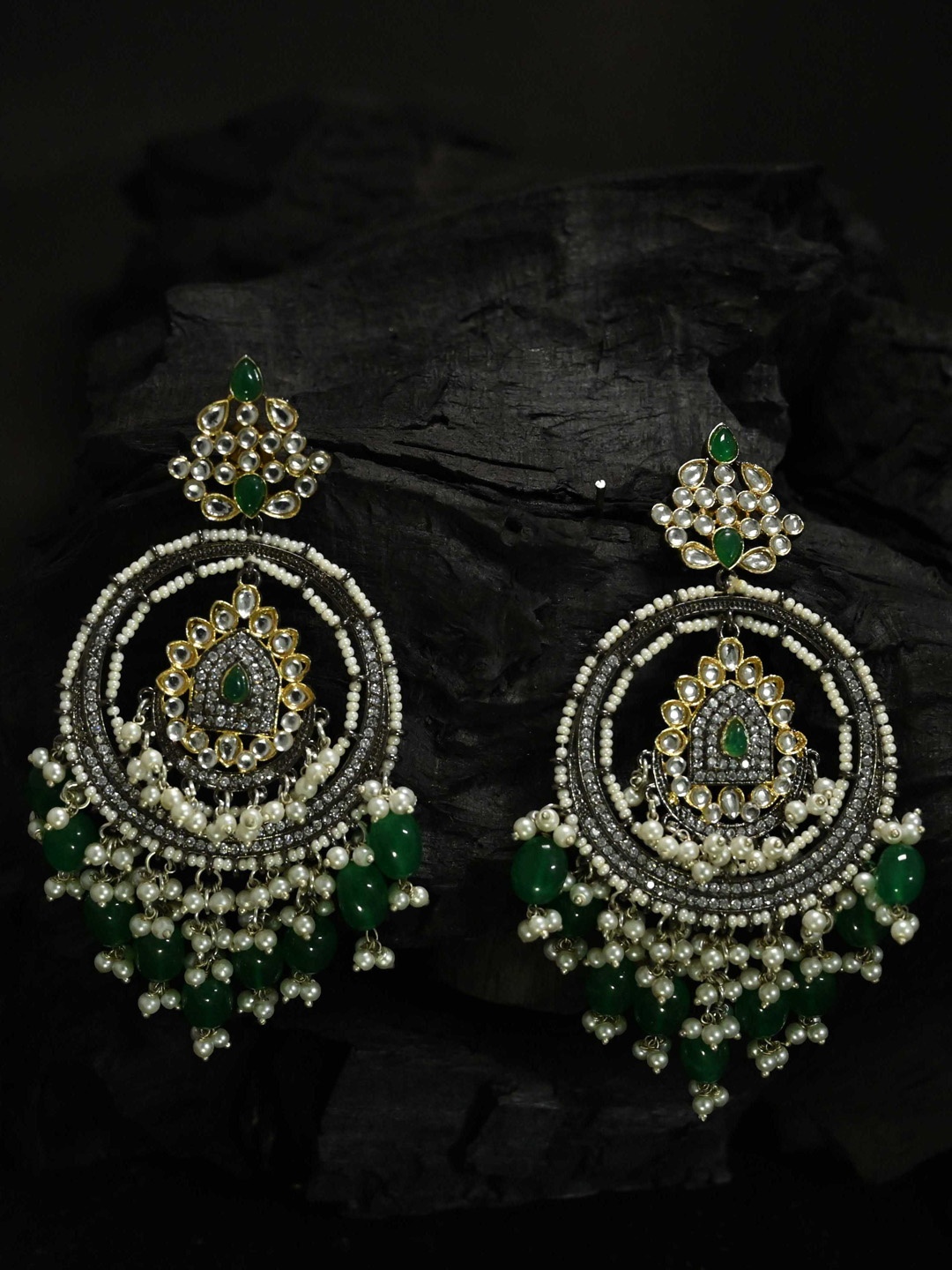 

justpeachy Green Silver-Plated Contemporary Jhumkas Earrings