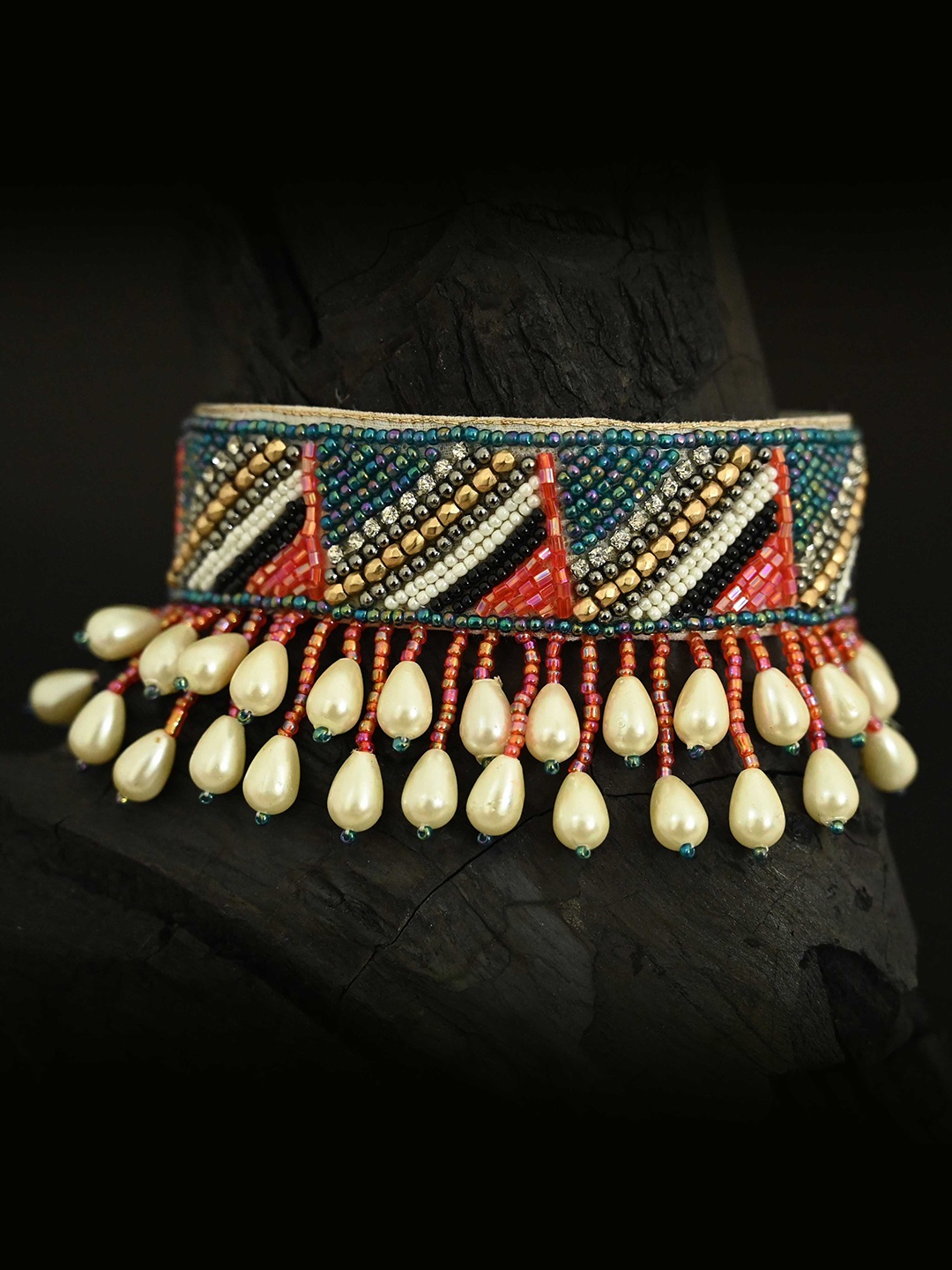 

justpeachy Multicoloured & Silver-Toned Embellished Choker Necklace, Multi