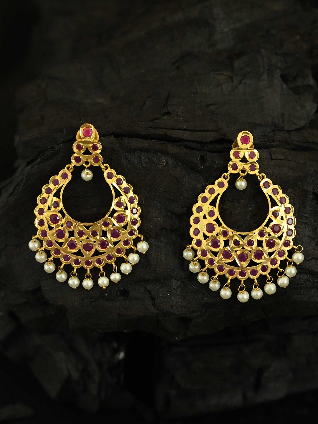 

justpeachy Gold-Plated Contemporary Chandbalis Earrings, Red
