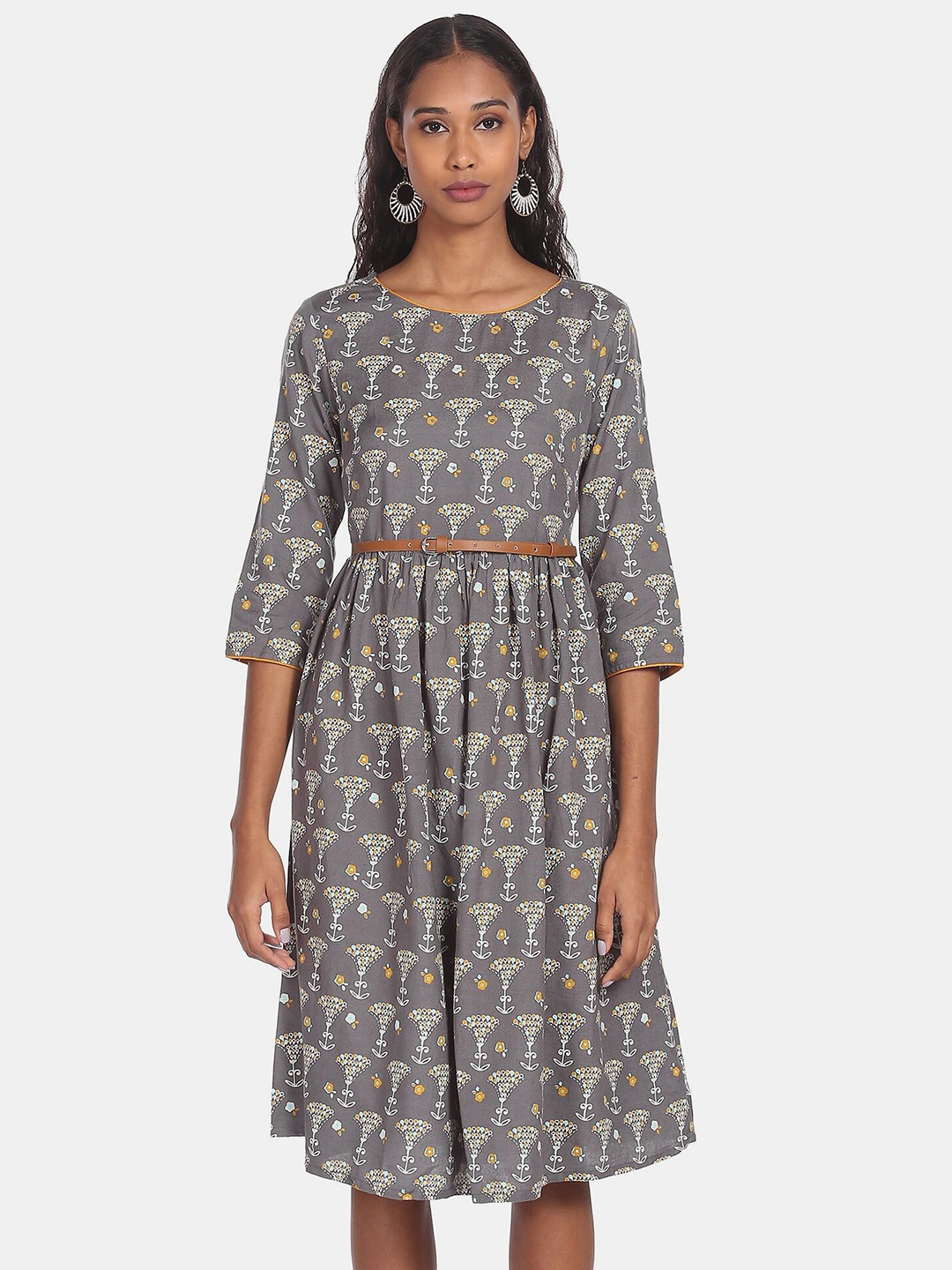 

Karigari Grey Floral Printed Dress