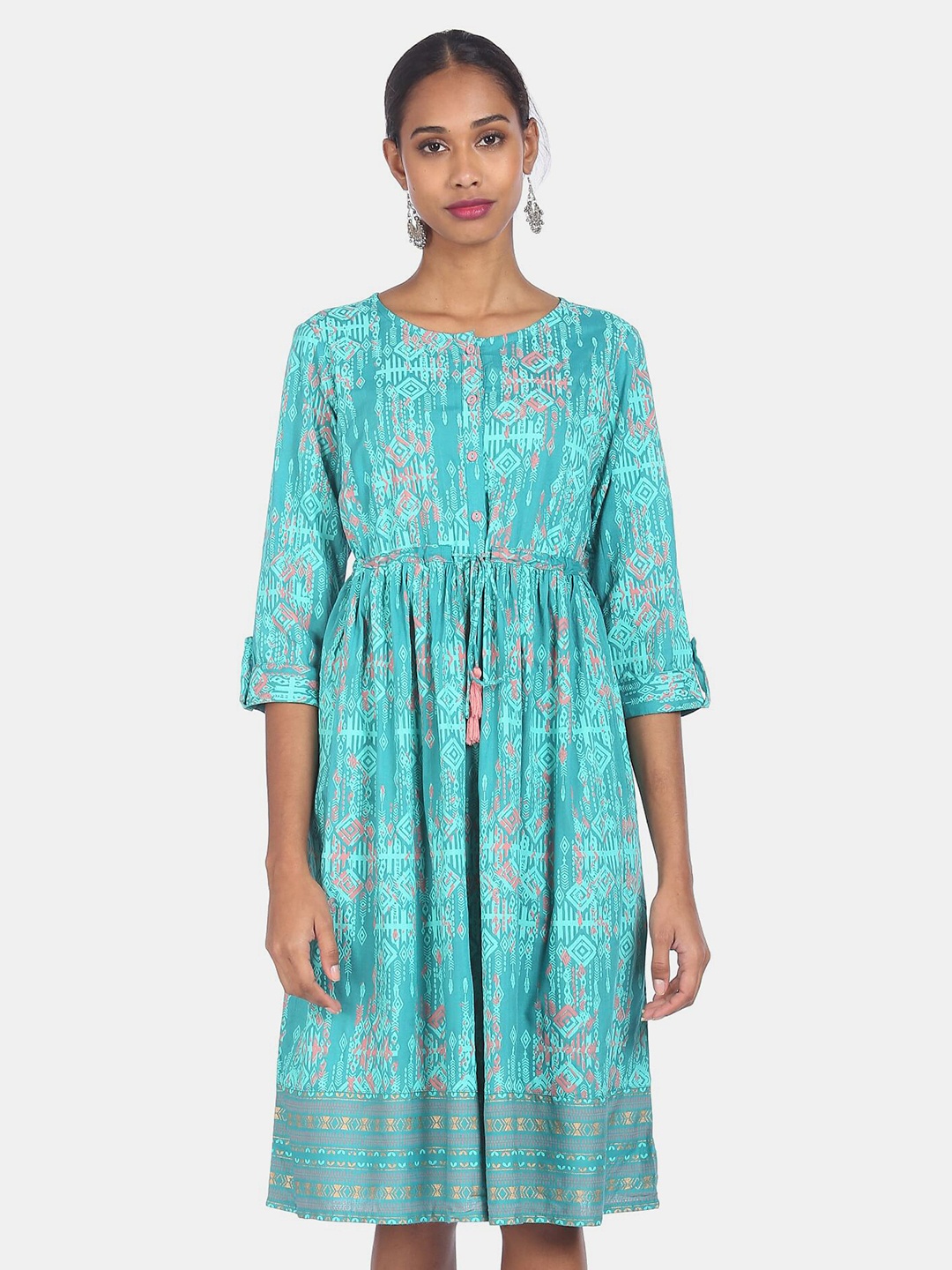 

Karigari Blue Floral A-Line Dress