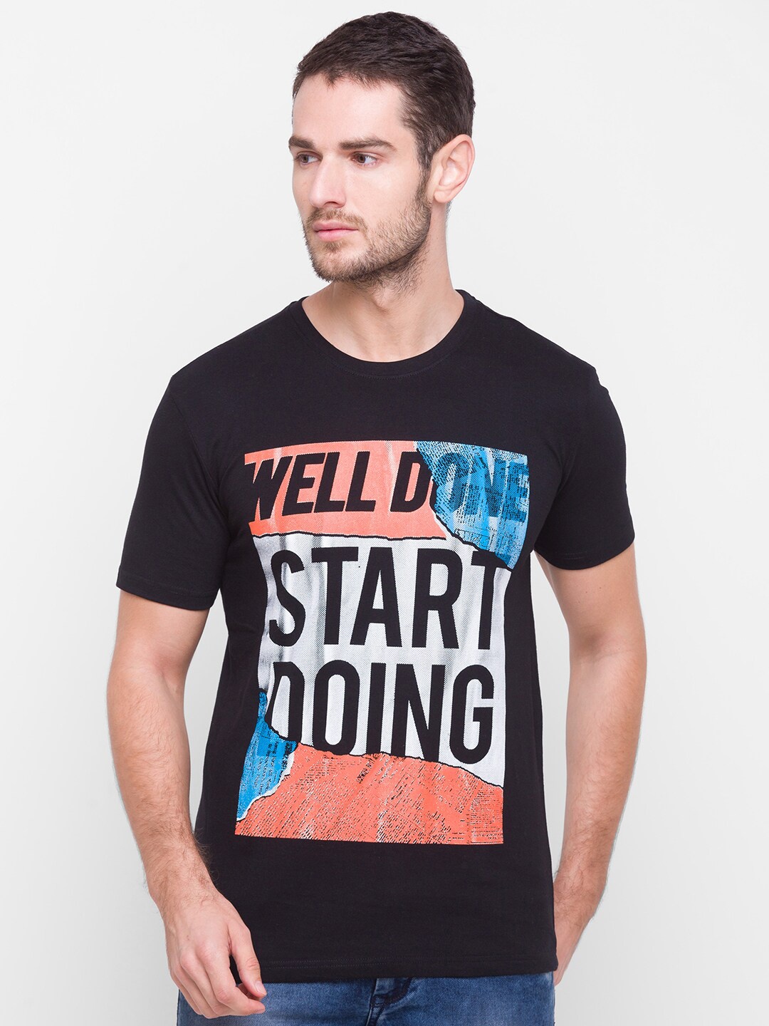 Globus Men Black Typography Printed Slim Fit T-shirt