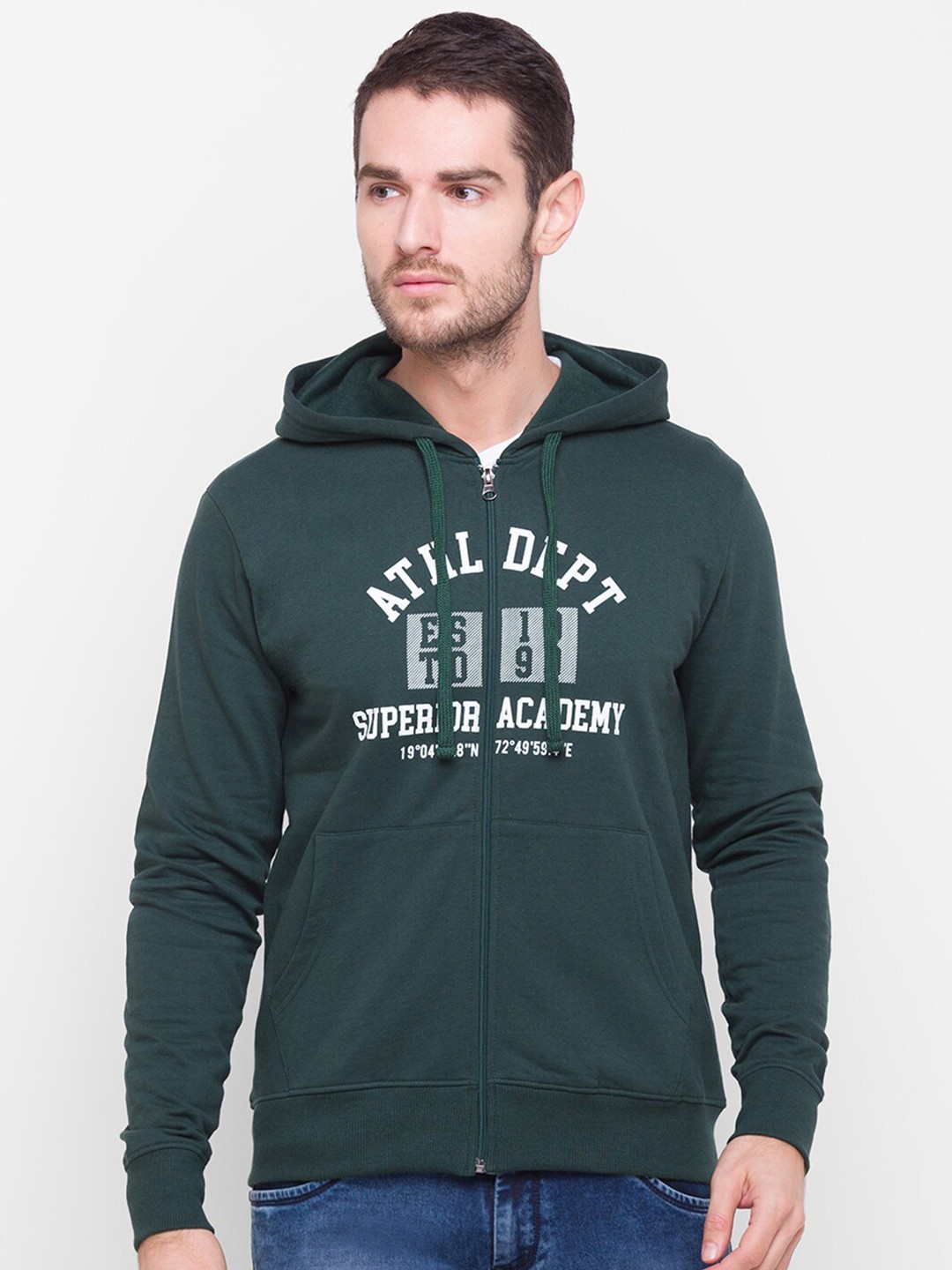 

Globus Men Green Printed Hooded Sweatshirt