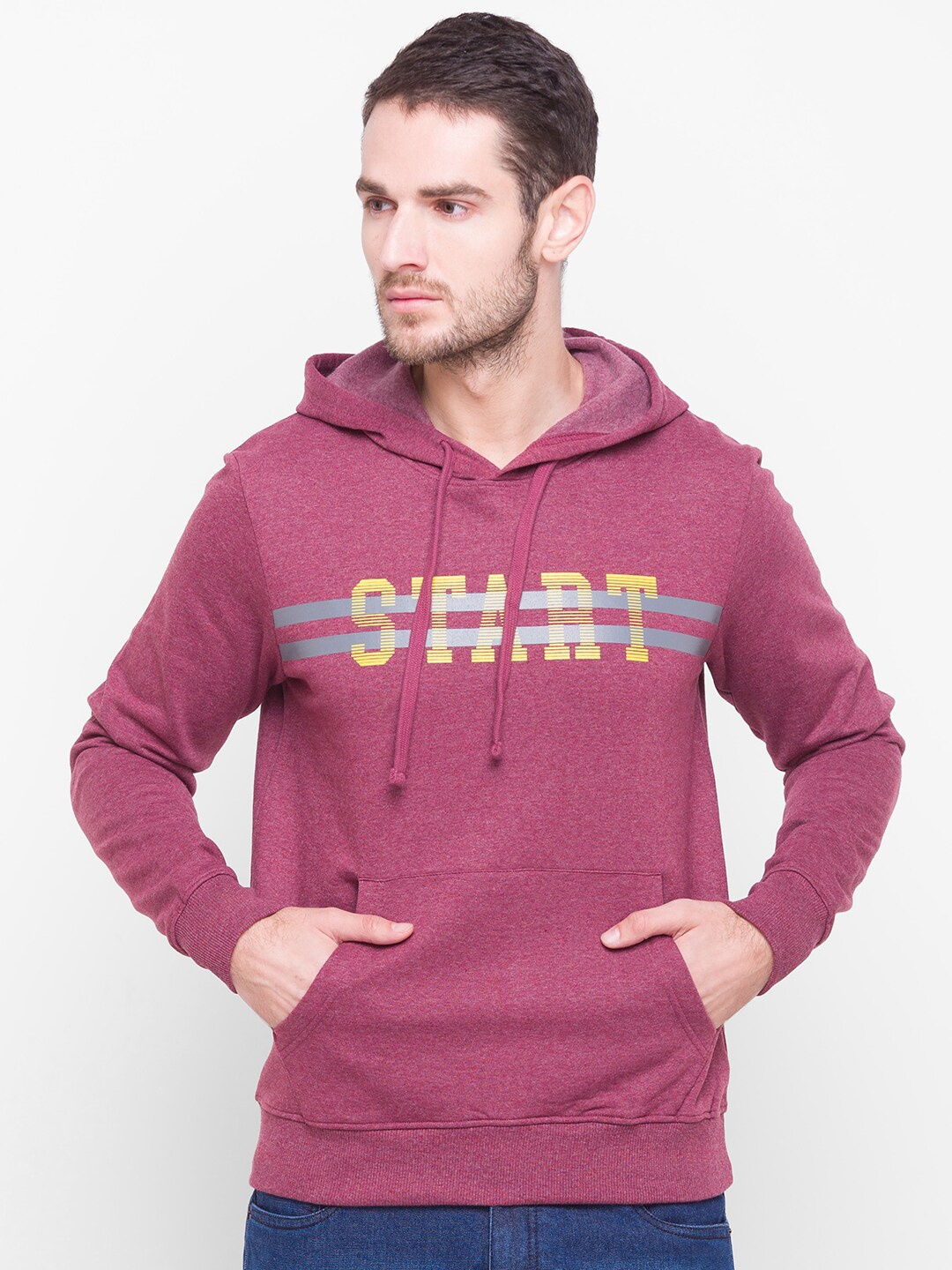 

Globus Men Red Printed Hooded Sweatshirt