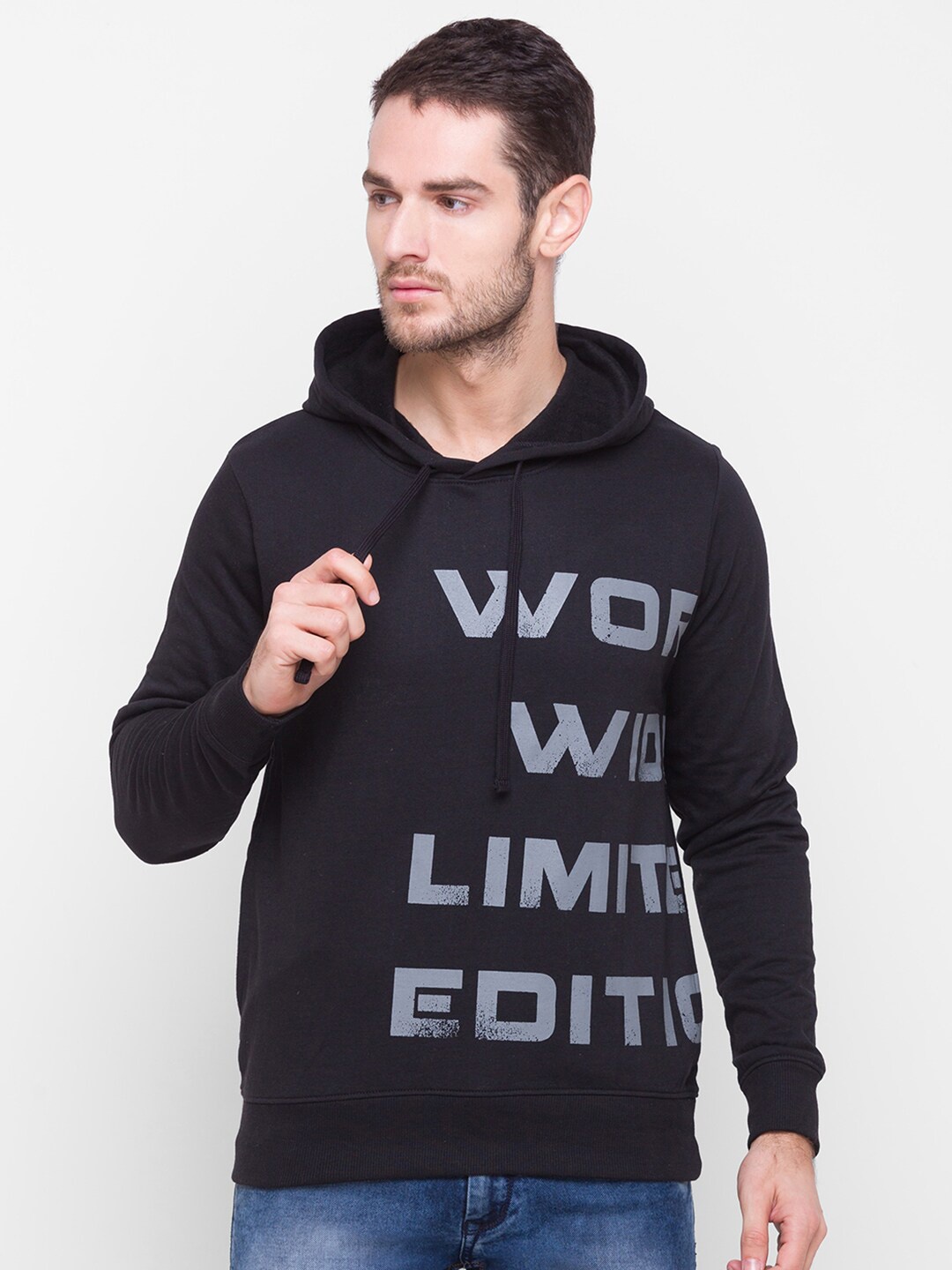 

Globus Men Black Printed Hooded Sweatshirt