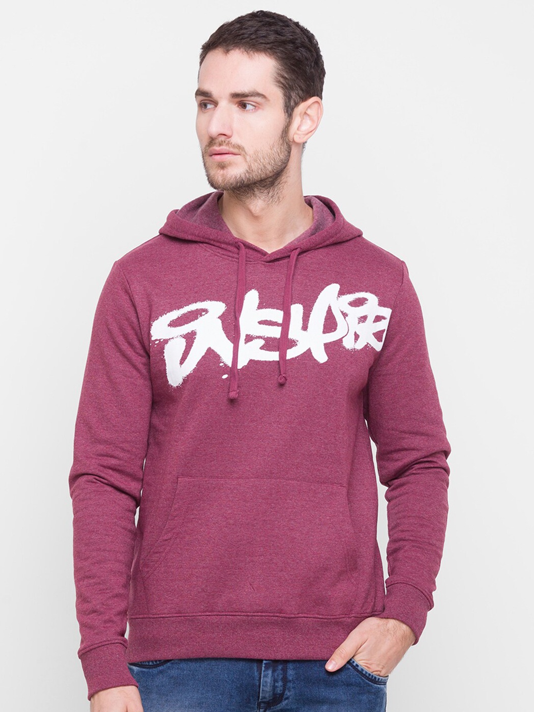 

Globus Men Red Printed Hooded Sweatshirt