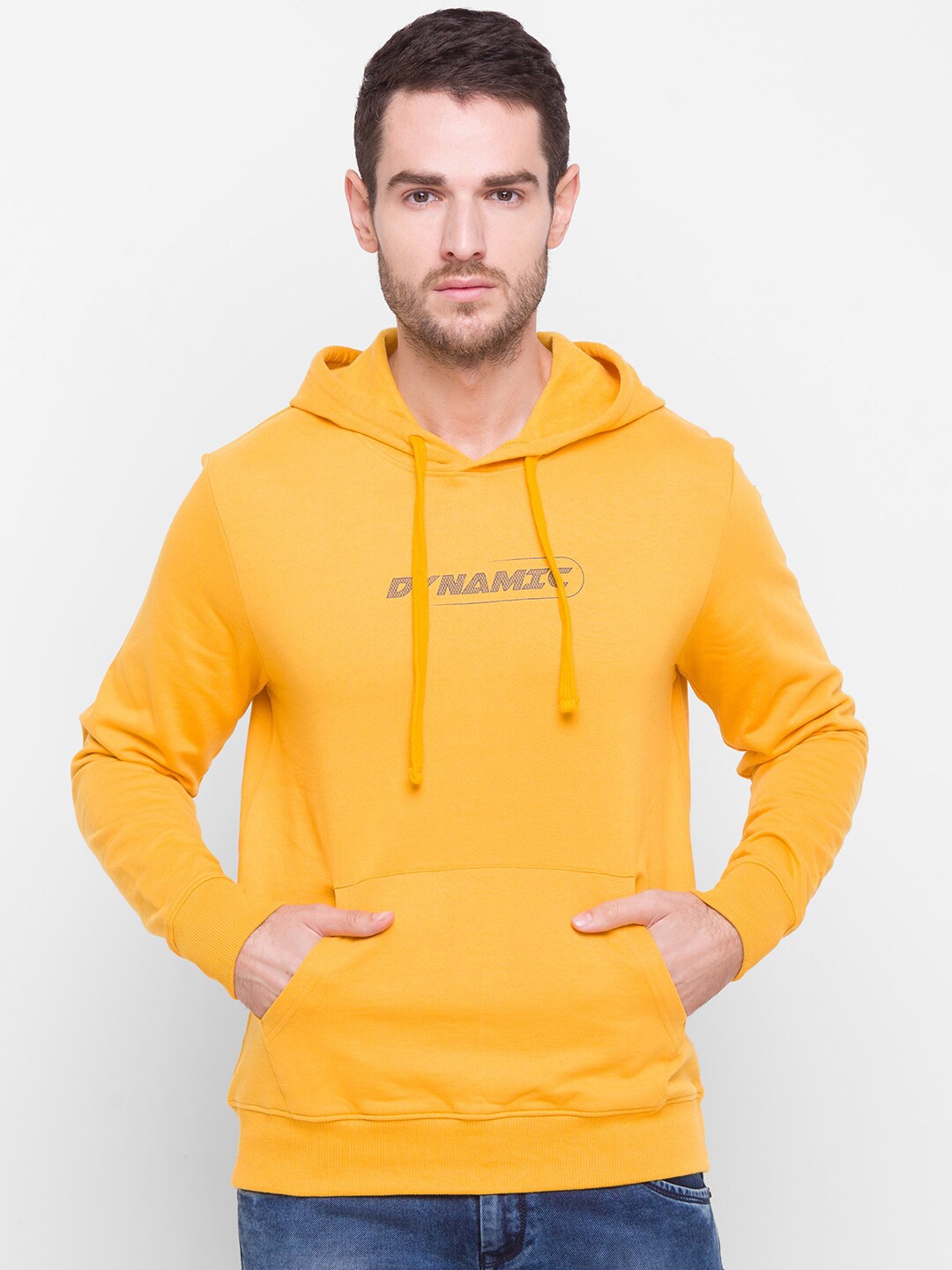 

Globus Men Mustard Printed Hooded Sweatshirt