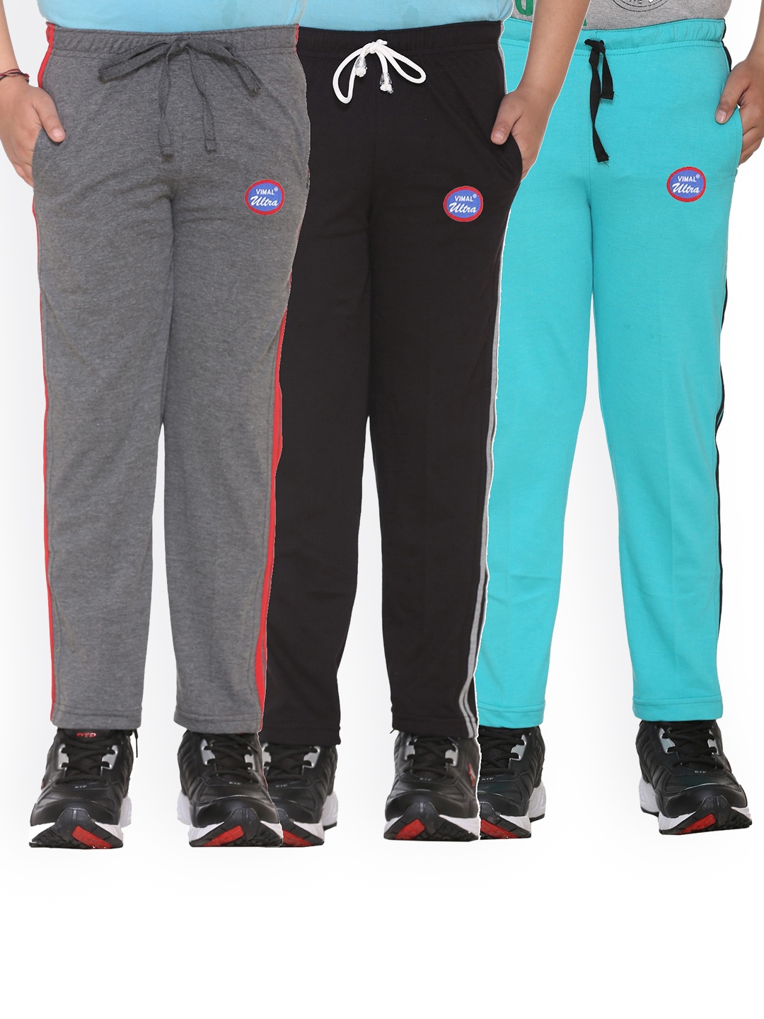 

VIMAL JONNEY Kids Pack Of 3 Solid Cotton Track Pants, Black