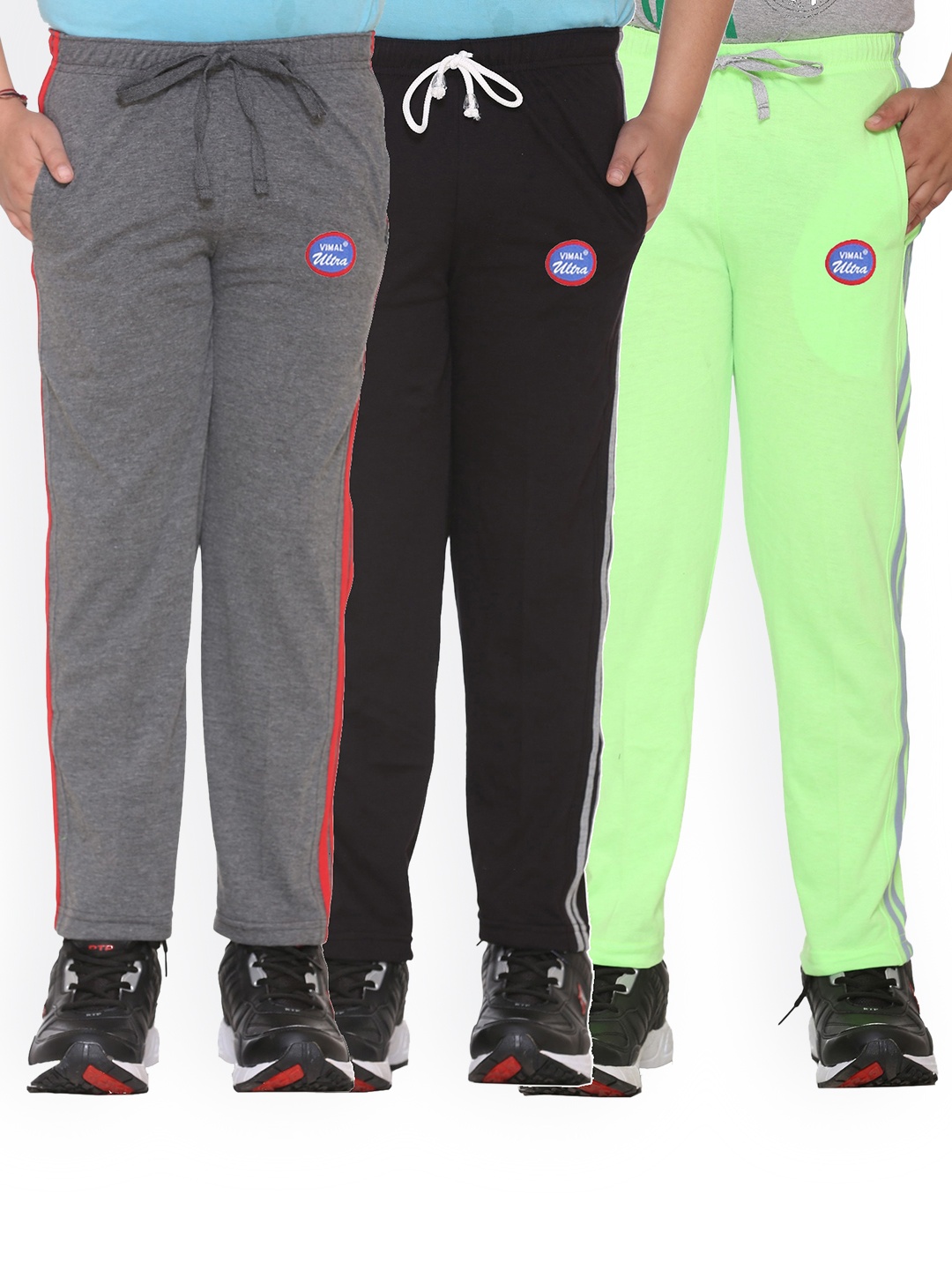 

VIMAL JONNEY Kids Pack Of 3 Solid Cotton Track Pants, Black