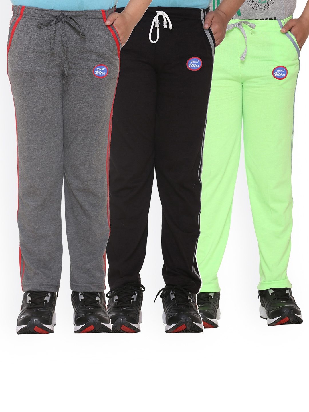 

VIMAL JONNEY Kids Pack Of 3 Solid Cotton Track Pants, Black