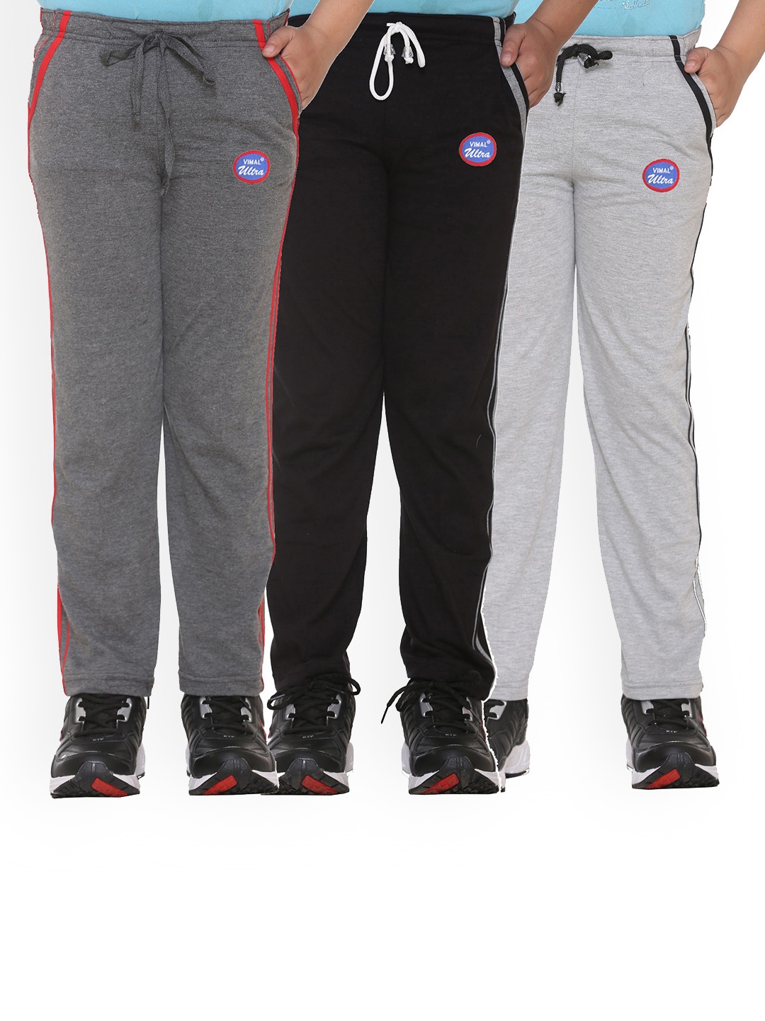 

VIMAL JONNEY Kids Pack Of 3 Solid Cotton Track Pants, Black