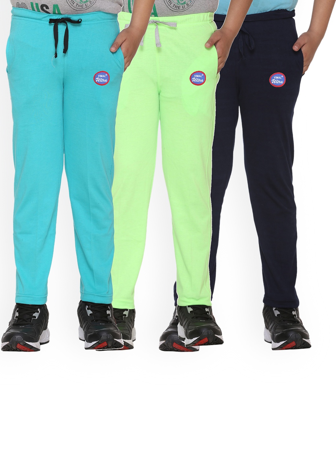 

MACK JONNEY Set Of 3 Kids Blue & Green Solid Cotton Track Pants