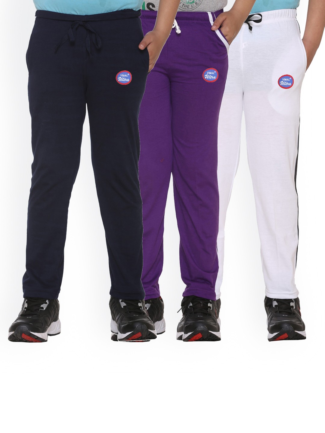 

VIMAL JONNEY Unisex Kids Pack Of 3 Solid Cotton Track Pants, White