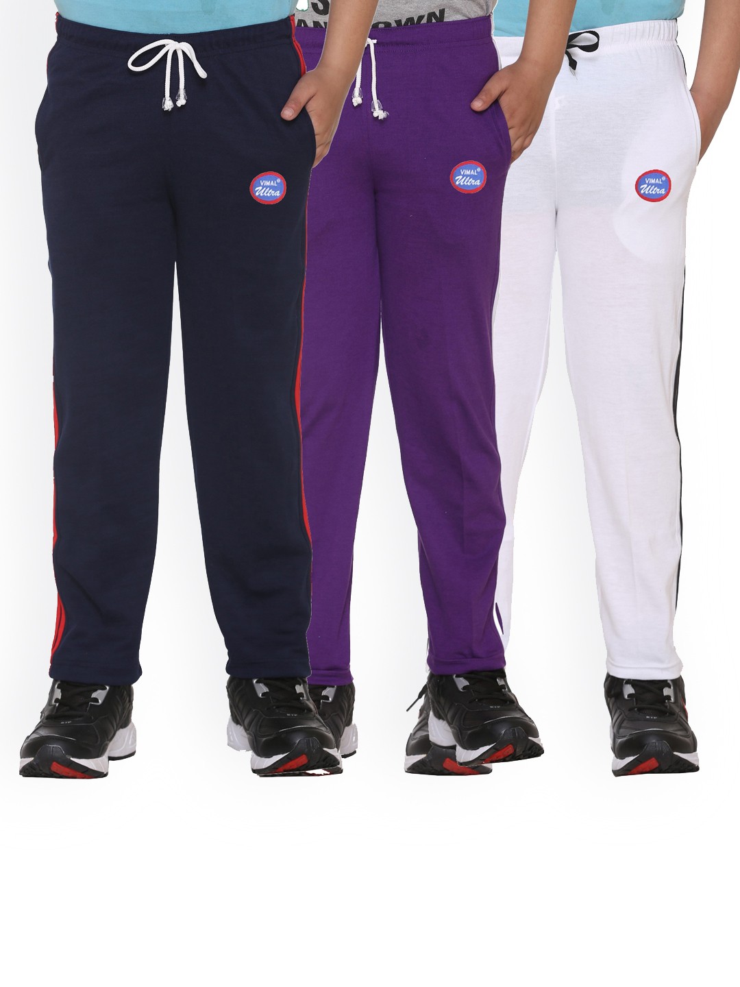 

VIMAL JONNEY Kids Pack Of 3 Solid Cotton Track Pants, White