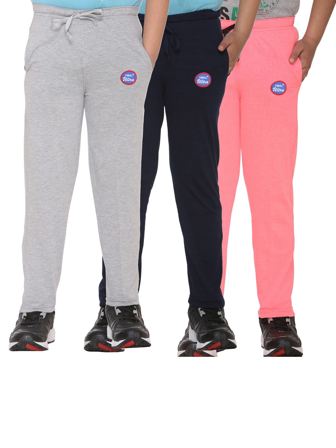

VIMAL JONNEY Kids Pack of 3 Solid Cotton Track Pants, Grey