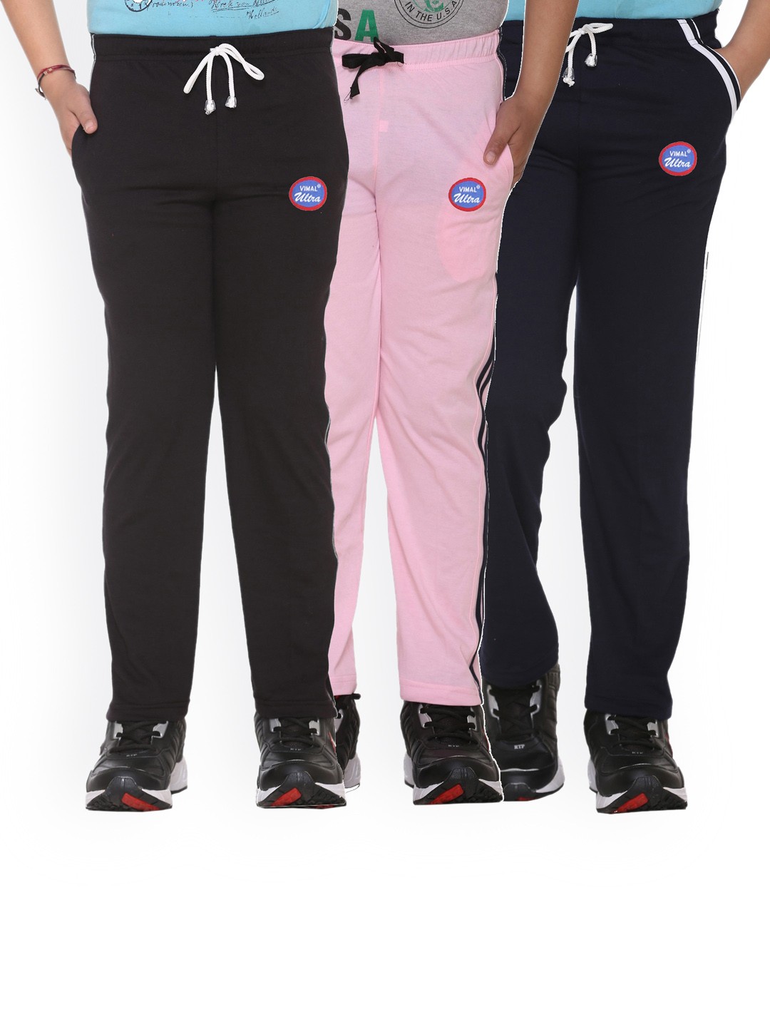 

VIMAL JONNEY Kids Pack Of 3 Solid Cotton Track Pants, Black
